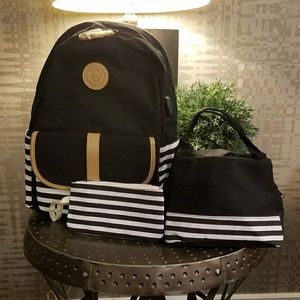 NEW! Striped Backpack, Lunch-bag, & Clutch Bundle